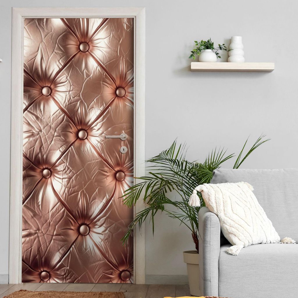 Türtapete selbstklebend | 200 x 90 cm Leder rose gold | Tür Aufkleber Poster Türfolie | Einteilig | Wasserfest 3D Türaufkleber Klebefolie Wandt...