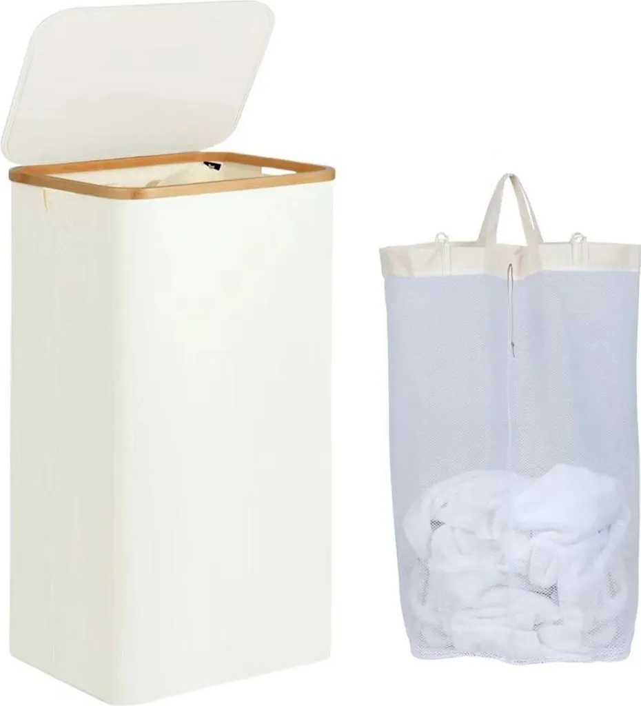 Panier à linge 100L beige avec sac amovible et design gain de place