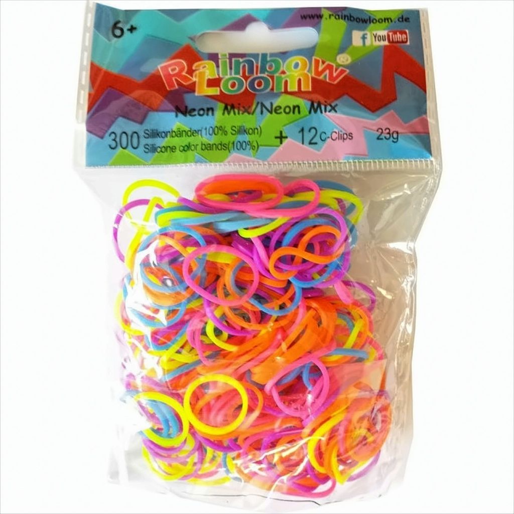 Rainbow Loom Gummibänder Neon Mix Gelb Orange Rosa Lila 300 Gummibänder Clips