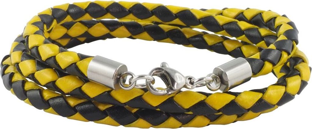 Lederkette Lederband 6 mm Herren Halskette Schwarz / Gelb 17-100 cm lang mit Karabiner Verschluss Silber geflochten, Länge:80 Zentimeter