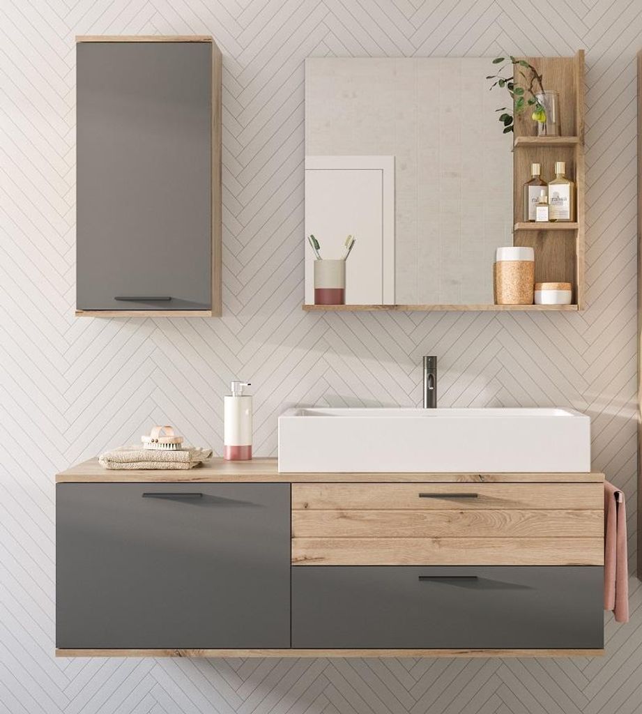 Mason Badmöbelset 140cm Eiche Nachbildung,grau.