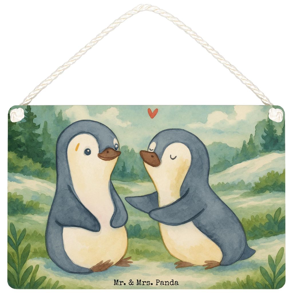 Mr. & Mrs. Panda Schild Pinguine trösten Design DIN A4 - Weiß - Geschenk, für Frauen, Hochzeitstag, kleine aufmerksamkeit, Wandbild Holz, Freund...