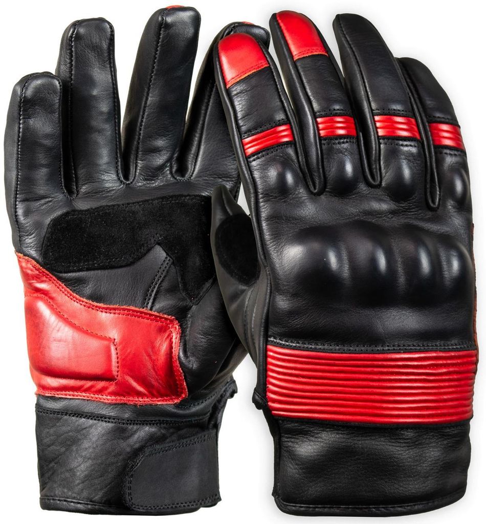 Herren Motorrad Leder Handschuh mit Knöchel Schutz Schwarz oder Rot(Schwarz / Rot,XXL)