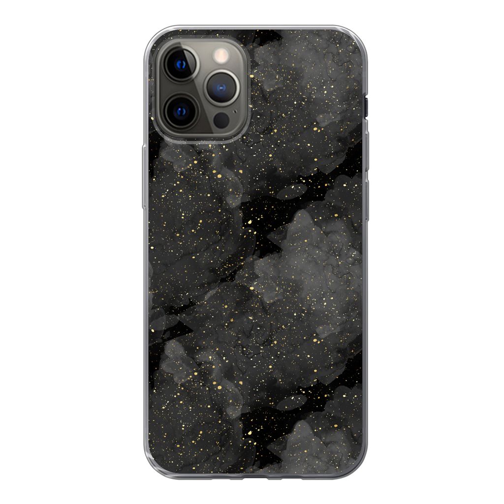 MuchoWow Handyhülle Schutzhülle Hülle für iPhone 13 Pro Marmor - Glitter - Gold - Schwarz - Muster Silikon Softcase Handy Hülle - Handy-Tasche
