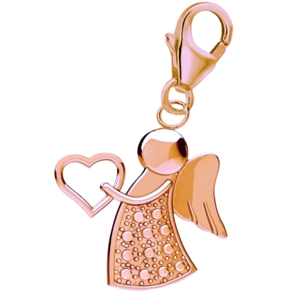 Engel Charm Anhänger mit Herz I Echtschmuck Rosegold