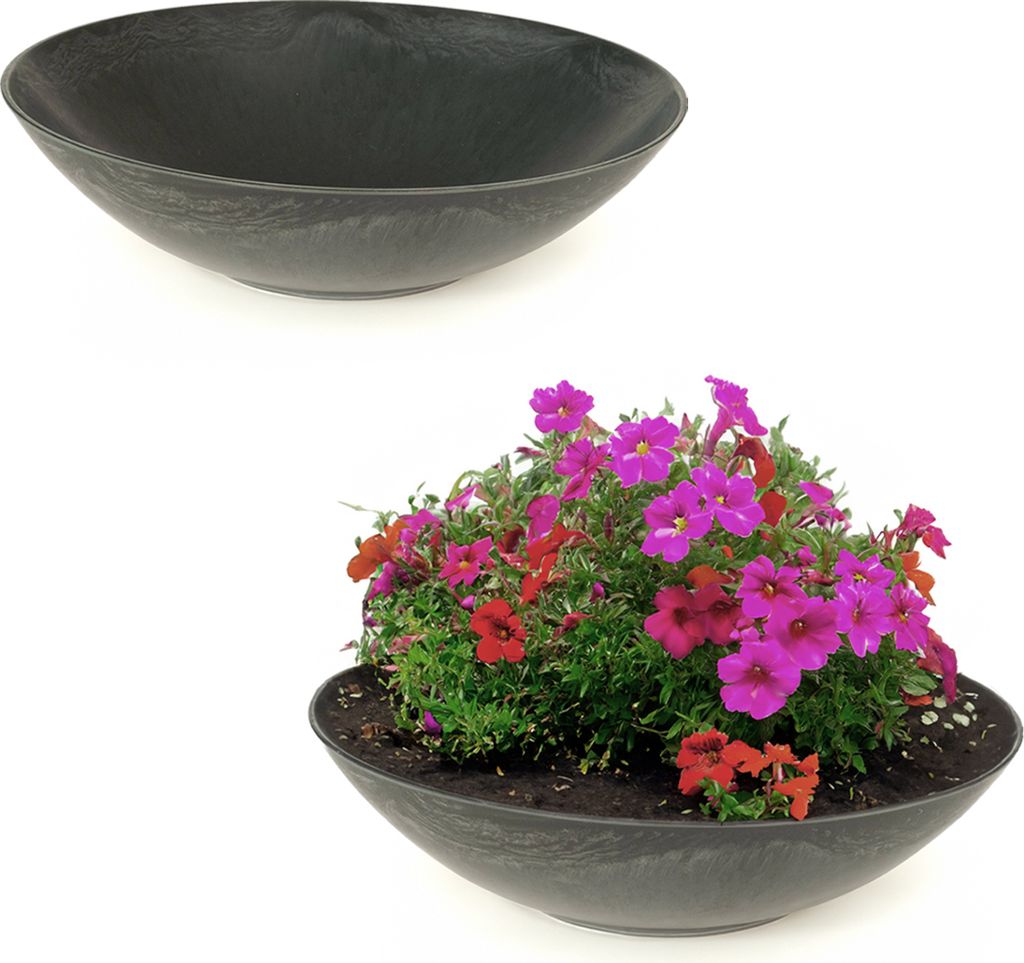 Pflanzschalen für draussen Dekoschalen rund 2er Set schwarz 28 cm