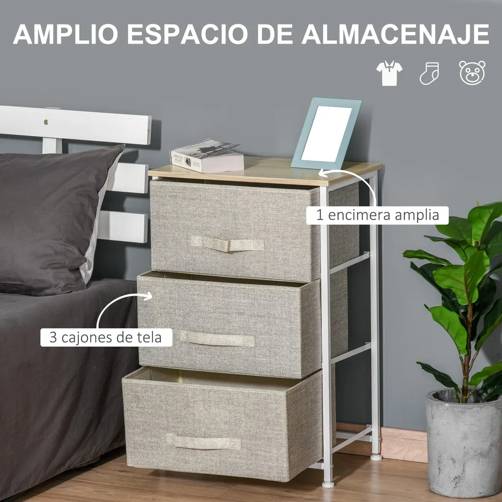 Commode légère en tissu gris clair avec structure acier modulable - 4