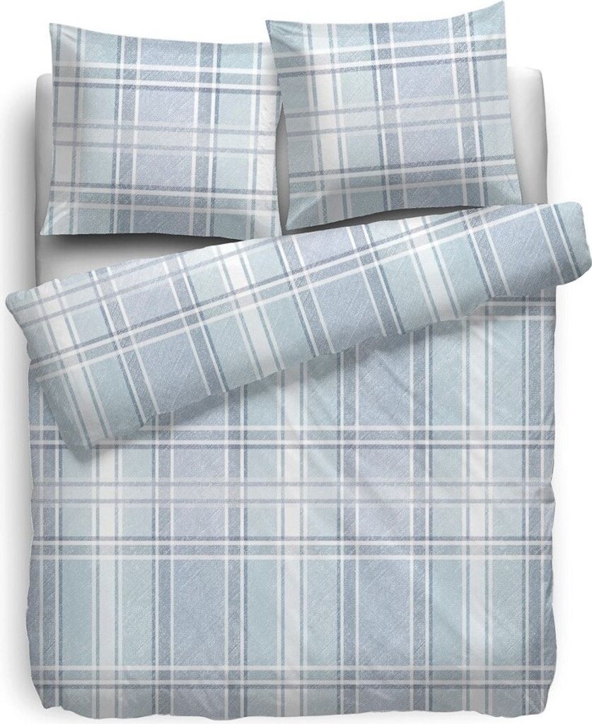Heckett & Lane Biber Bettwäsche Sax HnL Kariert Bunt 100% Baumwolle Reißverschluss Bettbezug Kissenbezug Bettgarnitur Bettzeug 155x220 cm Blau
