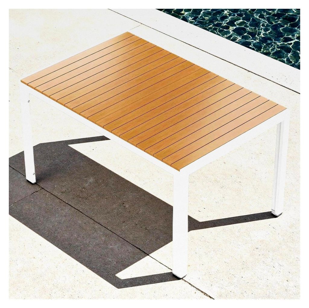 Wetterfester Gartentisch 140x90 cm, quadratisch aus Aluminium mit WPC Tischplatte, Esstisch für Balkon und Terrasse, pflegeleicht und langlebig, W...