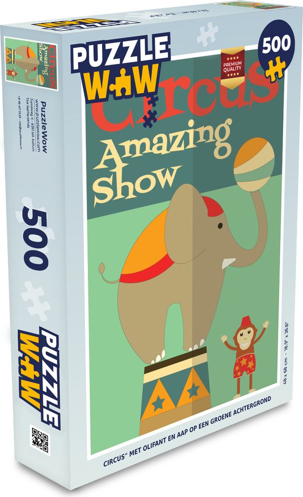 MuchoWow Puzzle 500 Teile Zirkus" mit Elefant und Affe auf grünem Hintergrund - Denken - Spiel - Toy