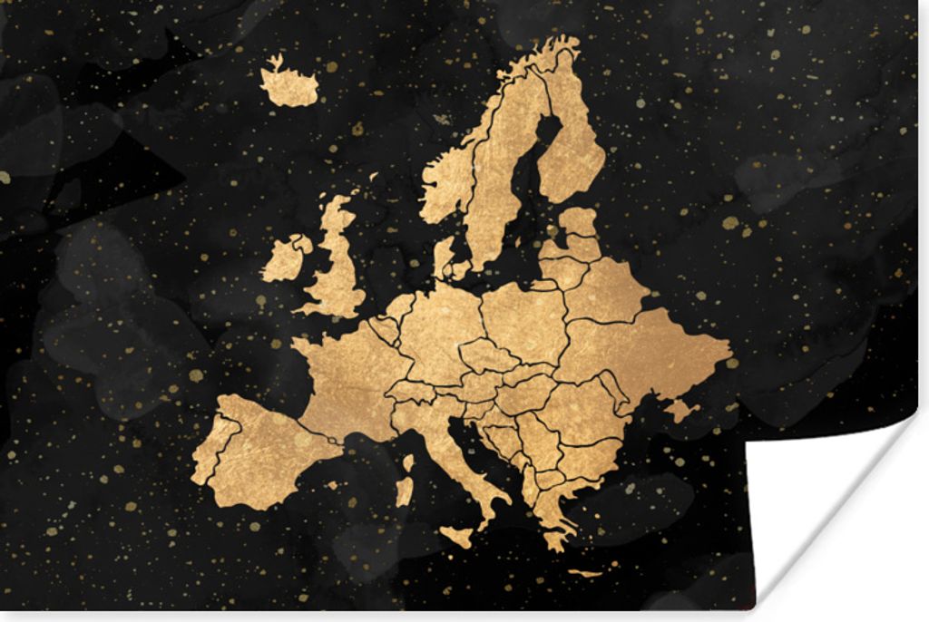 MuchoWow Poster Karte - Europa - Gold 60x40 cm - Schlafzimmerdekoration