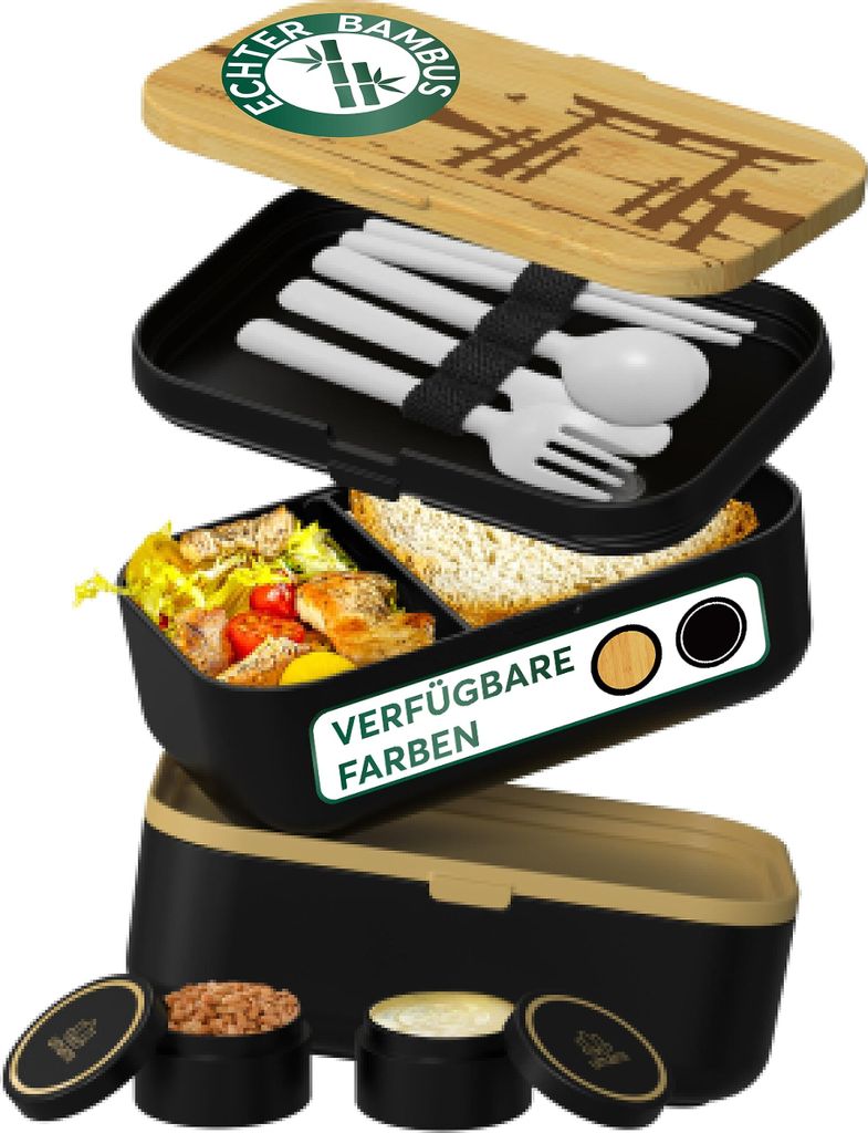 Umami All-in-1 2L Bento Lunchbox Erwachsene mit Besteck & 2 Saucenbehältern als Brotdosen Salat- Snack Bento Box, Auslaufsicher Brotdose Erwachsen...