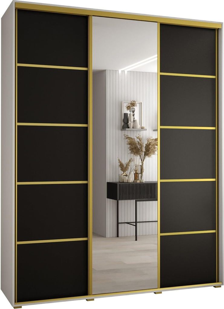 MEBLE KRYSPOL Davos 5 Schrank, drei Türen - 235,2x190x45 cm - Weiß Schwarz Gold