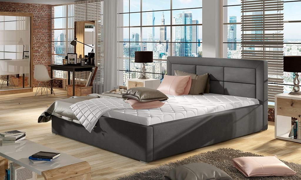 NABBI Gepolstert Doppelbett mit Rost Rovigo 160 - dunkelgrau