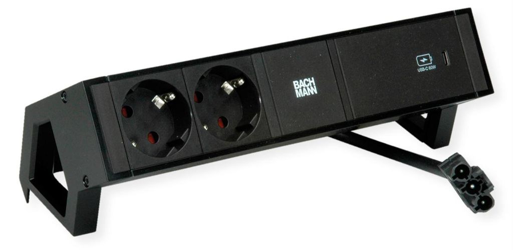BACHMANN DESK2 2xSchutzkontakt USB C, USB Charger 60W 0,2m GST18 Schwarz