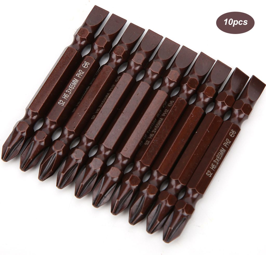 10PCs Double Ended Screwdriver Bit Hardware Teile Schrauben Werkzeuge Magnetic S2 H6.3 x 65MMD Double Ended S2 H6.3 x 65 x PH2 / SL6 Rot