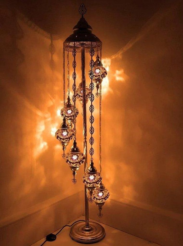 Lampadaire turc en mosaïque fait main, brun, avec 7 boules Image du produit 