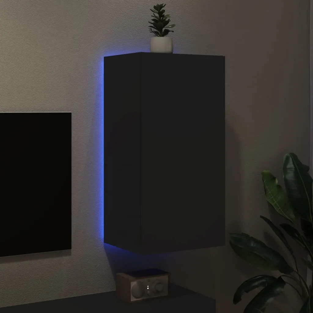 Meuble TV Noir Brillant avec Lampes LED Intégrées, Format 40,5x35x80 cm - 4