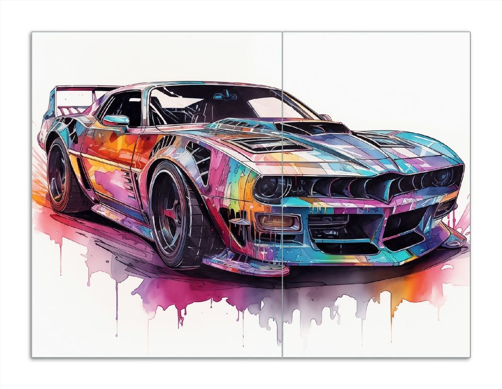 Wallario Herdabdeckplatte aus Glas, Größe 70 x 52 cm 2-teilig, Motiv Buntes Straßenbiest