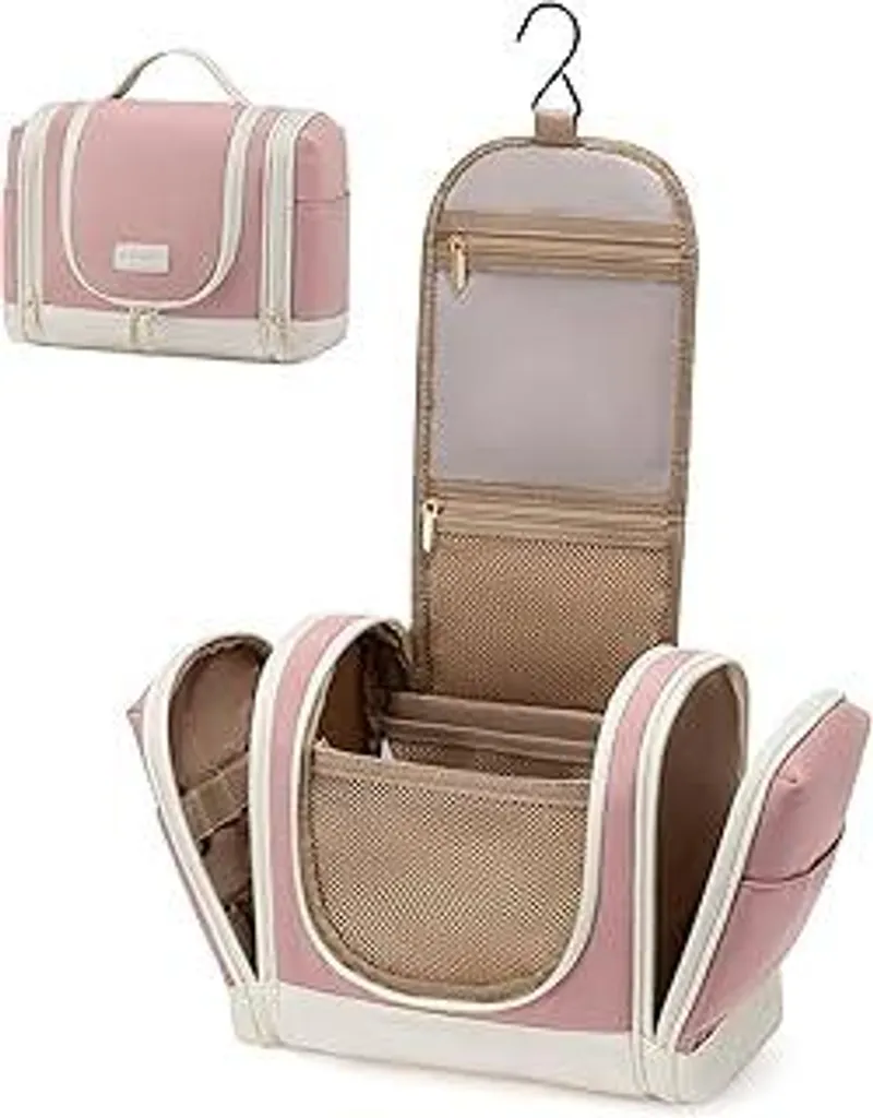 LOVEVOOK Borsa da Toilette da Appendere Rosa Beige - Beauty Case Viaggio