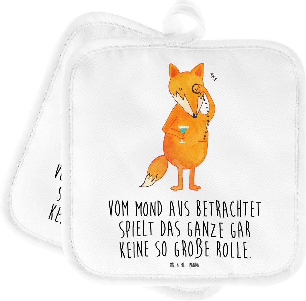 Mr. & Mrs. Panda Topflappen Fuchs Lord - Weiß - Geschenk, Mond, Schick, topfhalter, Topfuntersetzer, Set, Cocktail, Topflappenset, Neugierig, Spru...