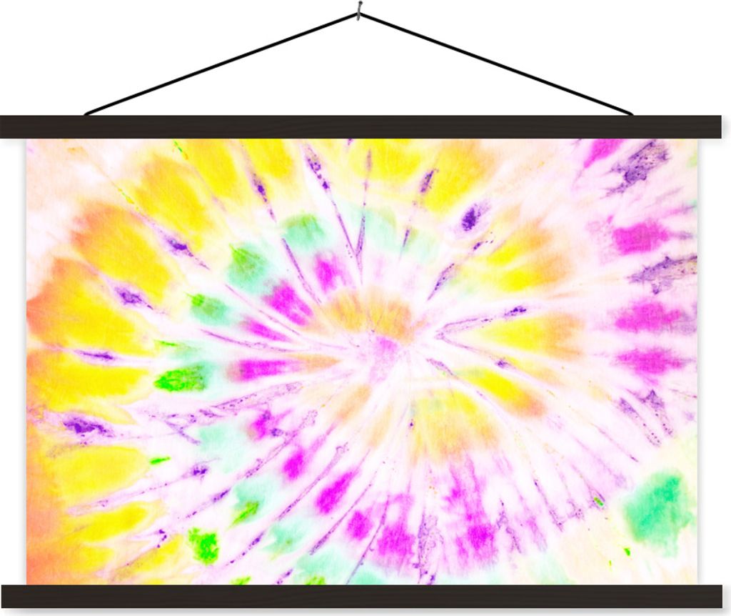 MuchoWow Textilposter Sommer - Krawattenfärbung - Gelb 90x60 cm mit schwarzem Rahmen - Aufhängungssatz