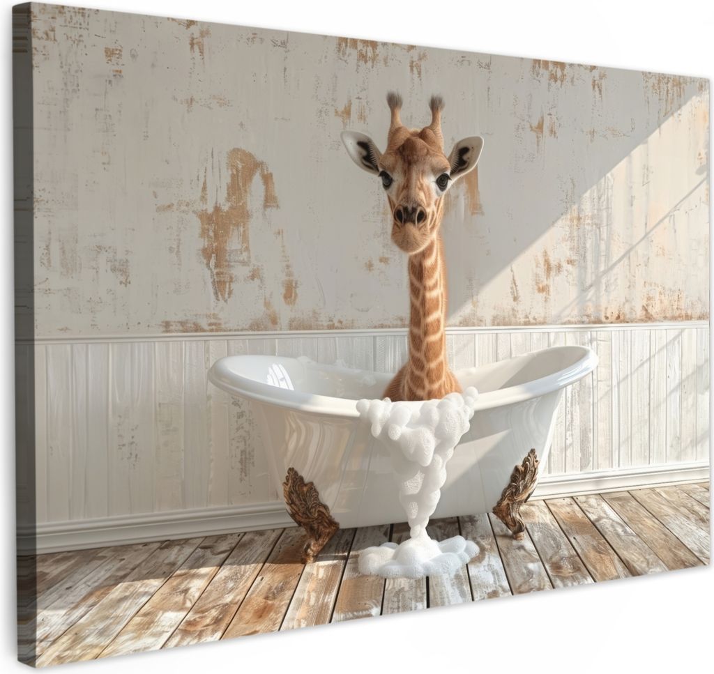Wanddeko 60x40 cm - BadezimmerGiraffe, Leinwand Bilder, Wandbilder, Gemälde