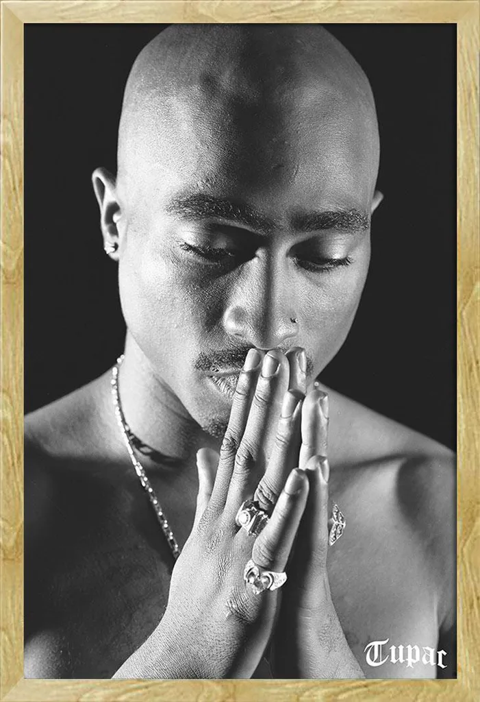 2pac - Poster - Preghiera + cornice rimovibile, Shinsuke® Maxi MDF faggio, vetro acrilico