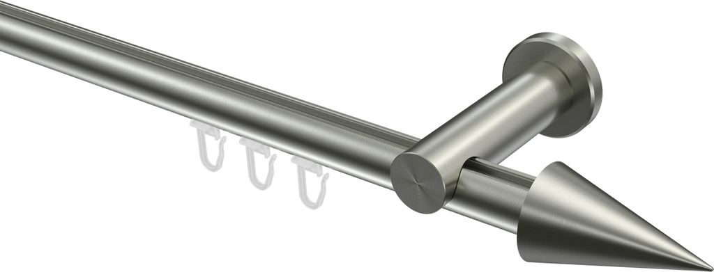 Interdeco Innenlaufstange / Gardinenstange mit Innenlauf Edelstahl-Optik, Typ Platon Savio (Kegel), 20 mm Ø 1-läufig, 540 cm