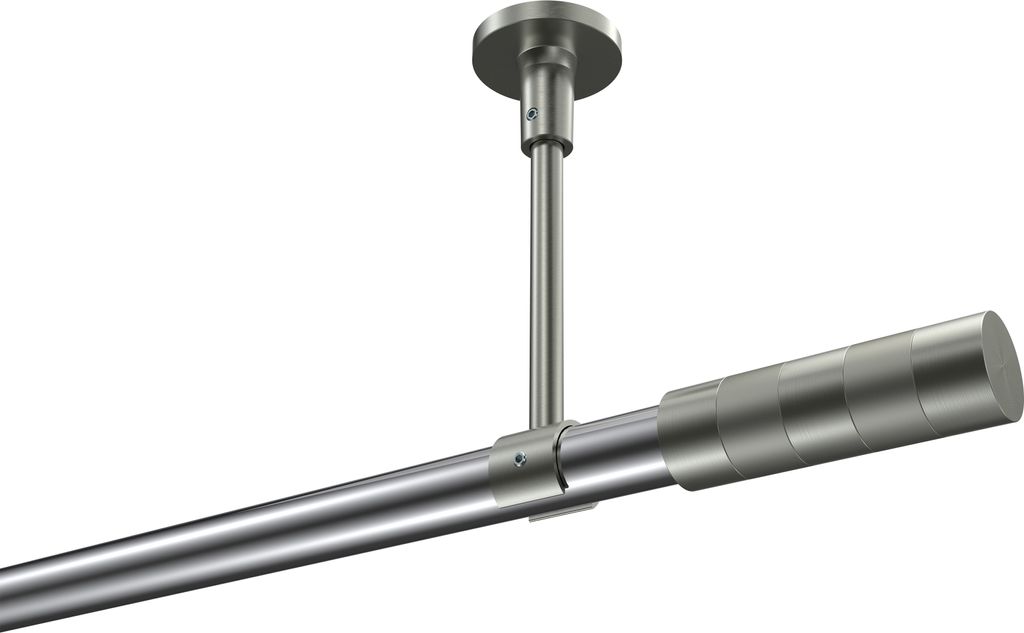 Interdeco Gardinenstange / Vorhangstange Chrom / Edelstahl-Optik, Typ Sonette Mavell (Zylinder Bicolor) ohne Ringe, Deckenmontage, 20 mm Ø 1-läuf...