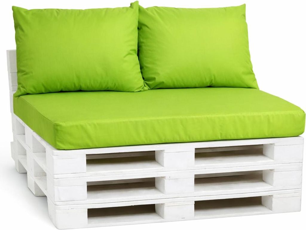 Palettenkissen Set 120 x 60 x 10 cm + 2 x 50 x 40 cm – Sitz- & Rückenkissen, abnehmbare Bezüge, Outdoor geeignet, 3-teilig,Lemon
