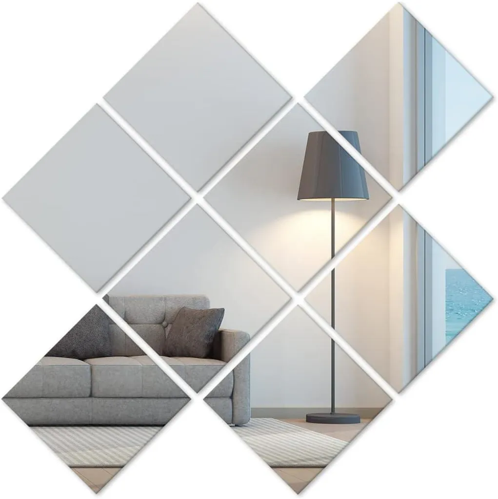 Lot de 8 Miroirs Autocollants 15x15 cm HD pour Décoration Murale Chic