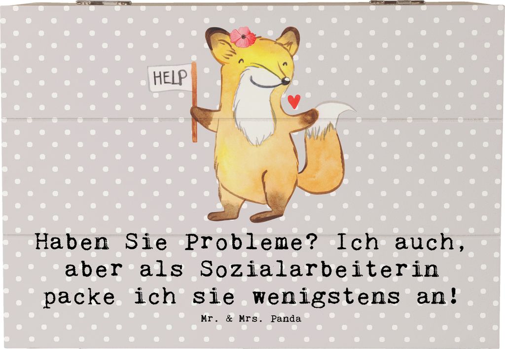 Mr. & Mrs. Panda kiste holz Sozialarbeiterin Probleme 22 x 15 cm - Grau Pastell - Geschenk, Berufe, liebevoll gestaltet, Beratung, Holzkiste, anpac...
