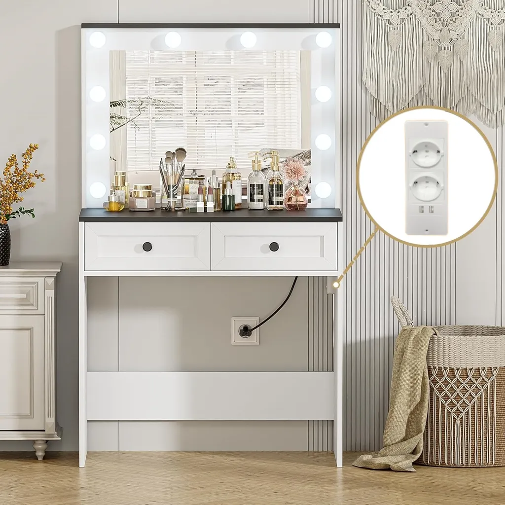 Coiffeuse Compacte avec Prises : Fini les Câbles et le Manque de Lumière