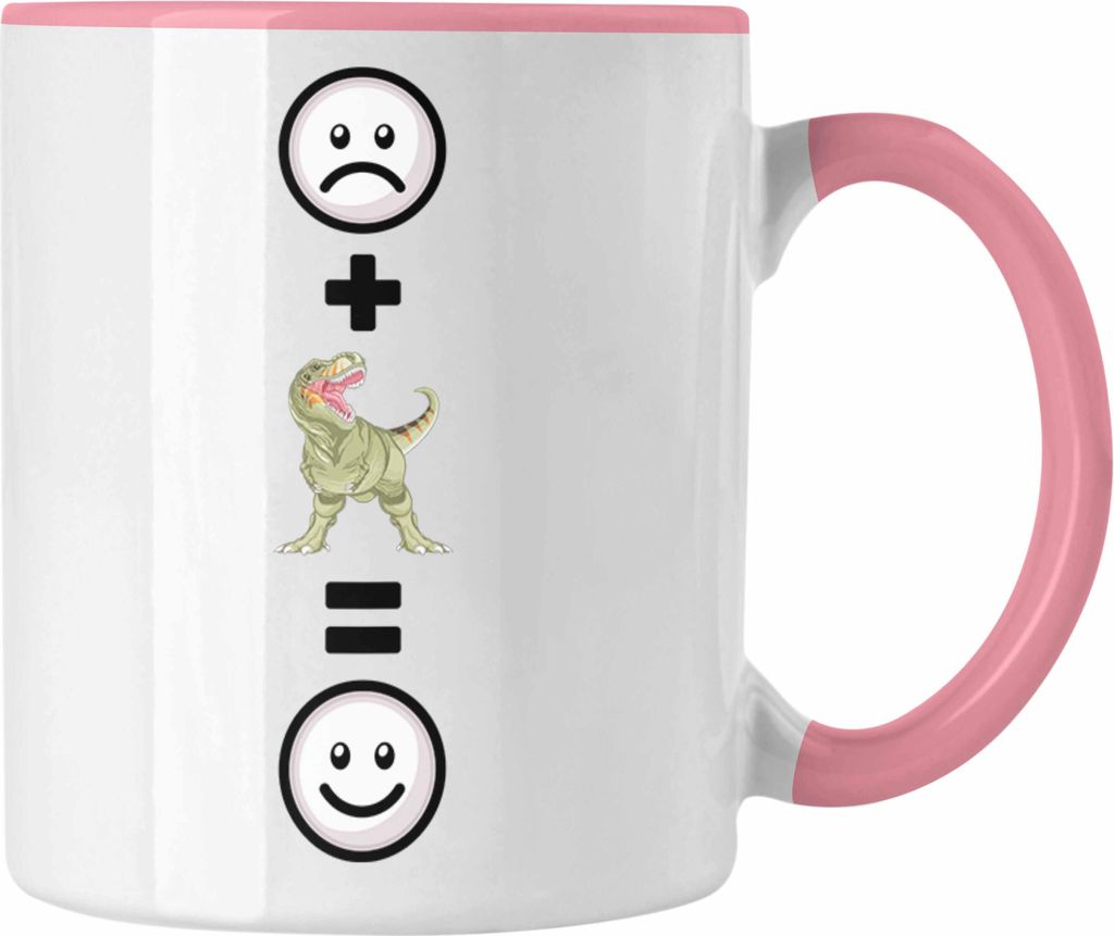 Trendation - T-Rex Dinosaurier Tasse Geschenk für Dino Fans T-Rex :( + Dinos = :) Lustige Geschenkidee Geburtstag (Rosa)