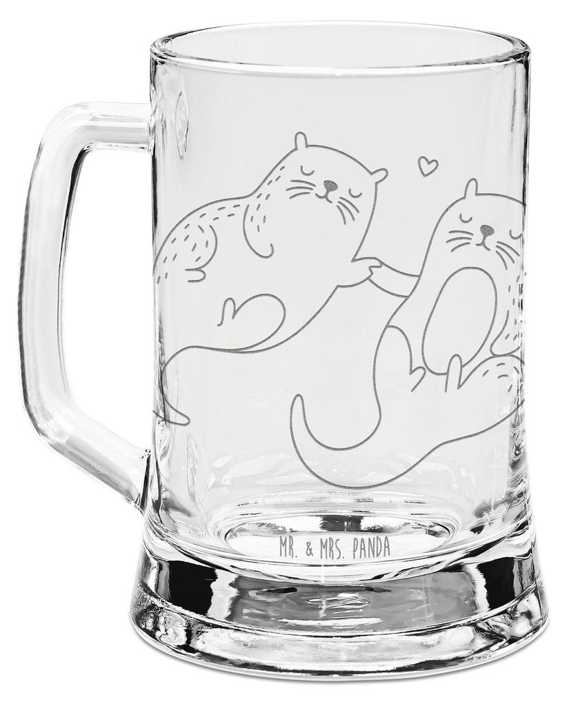 Mr. & Mrs. Panda Seidel Otter Hände halten - Transparent - Geschenk, Humpen, Seeotter, Bierkrug Glas, Krug, Liebe, glücklich, Paar, Mit Gravur, V...