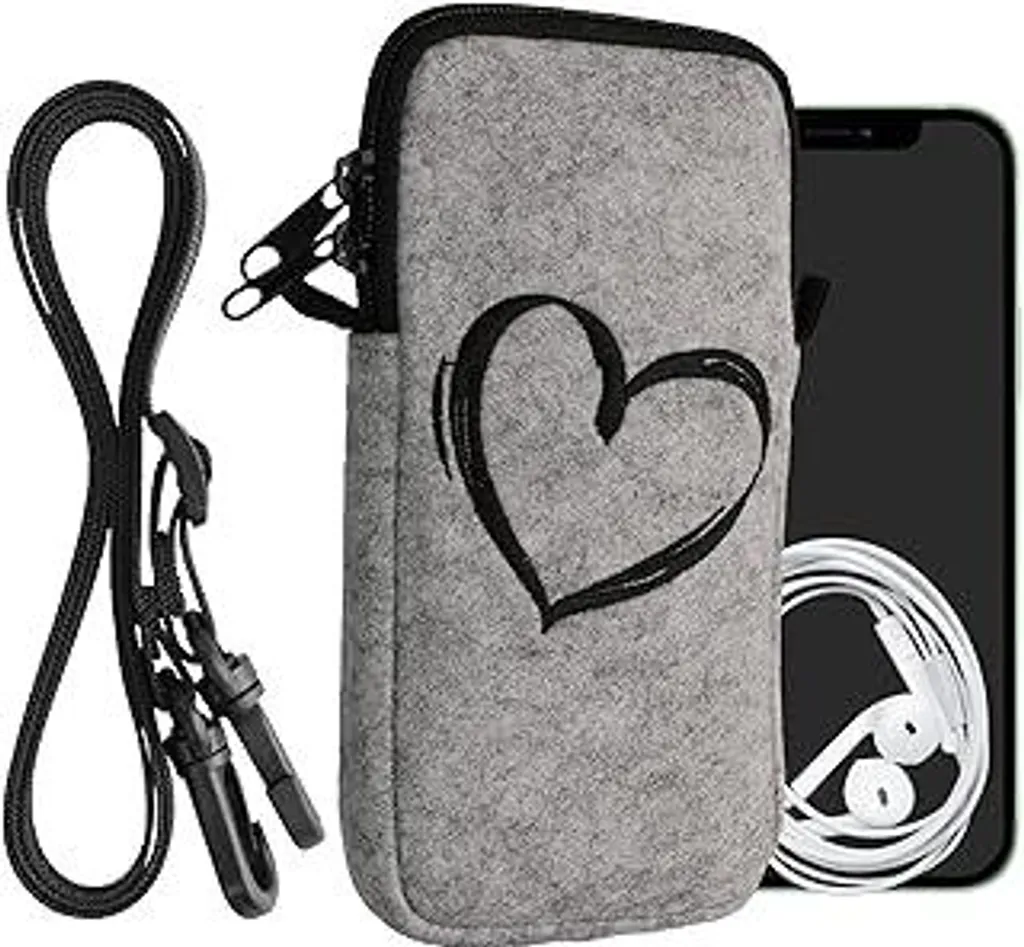 Pochette Smartphone Feltro kwmobile | Tracolla XXL 7" Cuore Nero
