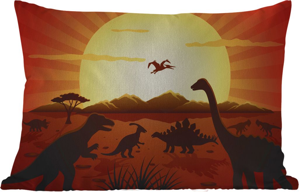 MuchoWow Outdoor Kissen - Dino - Sonne - Natur - Zeichnung - Kinder - Jungen - 50x30 cm - Wetterfest - Lounge Kissen - Sofa kissen - Wohnzimmer D...