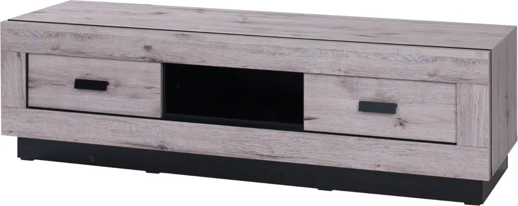 Meuble TV 170 cm bois gris Otis avec 2 tiroirs et niche centrale