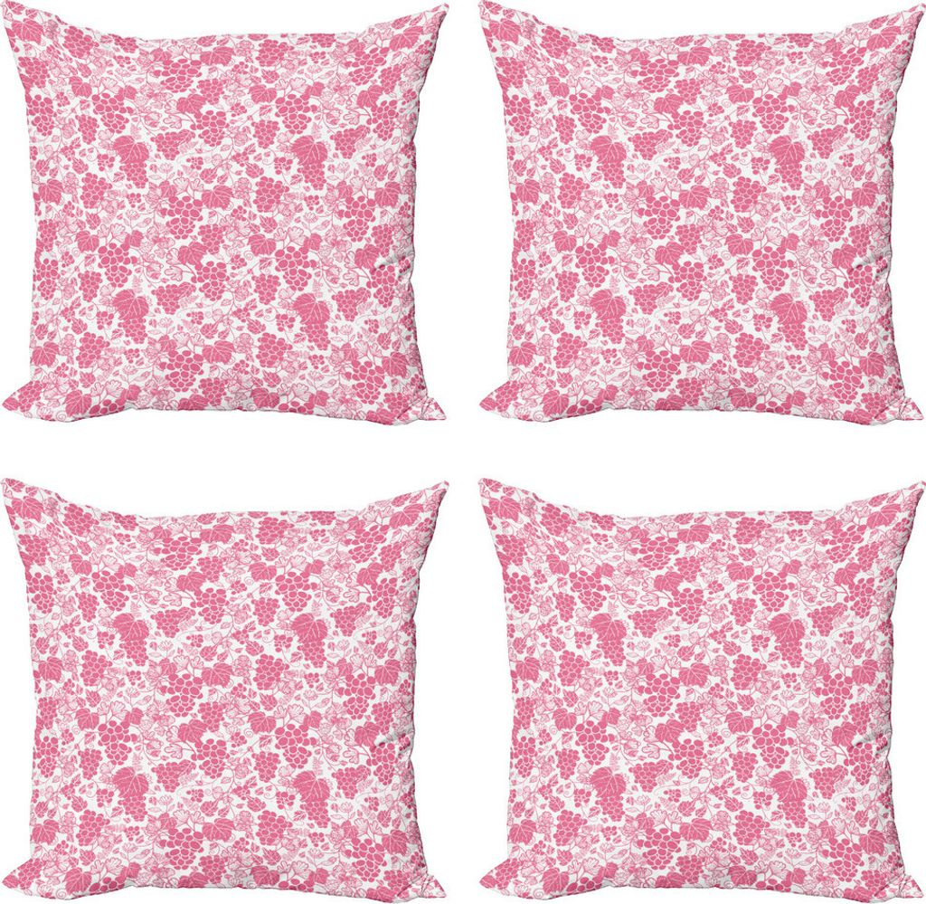 ABAKUHAUS Wein Kissenbezug Set (4 Stück), Monochrome Abstrakte Trauben, Moderner Doppelseitiger Digitaldruck, 50 cm x 50 cm, Pastellrosa und Weiß