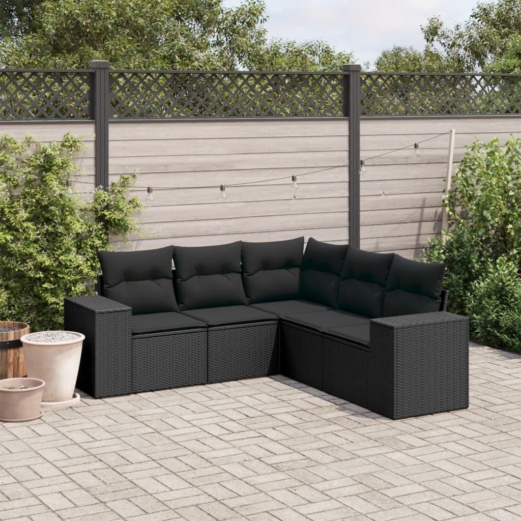 The Living Store 5-tlg. Garten-Sofagarnitur mit Kissen Schwarz Poly Rattan