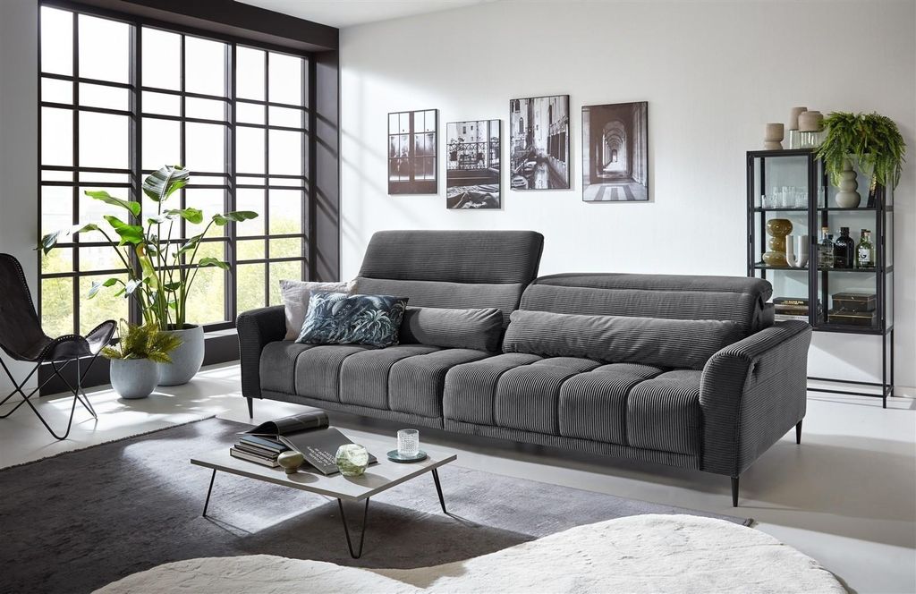 Big-Sofa >Wolve< 2x elektr. Verstellung, Kissen, Cord Produktbild 