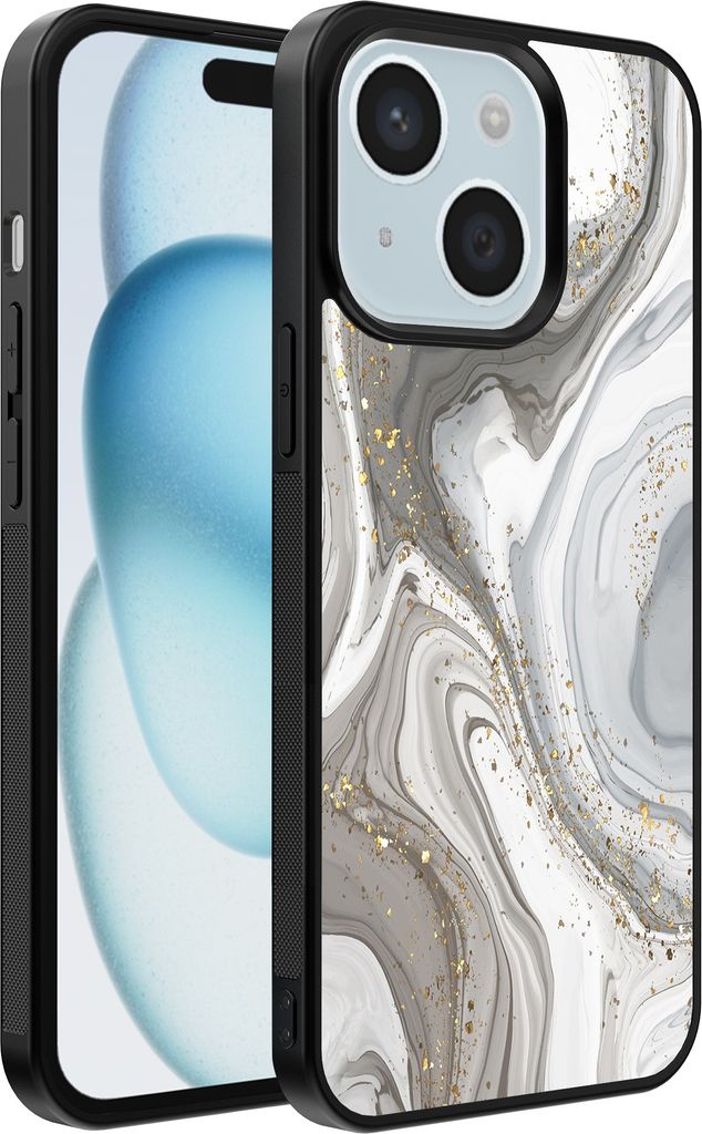 Handyhülle passend für iPhone 15 Plus mit Marmordruck - TPU Back Cover Case Marmor Design - Silber