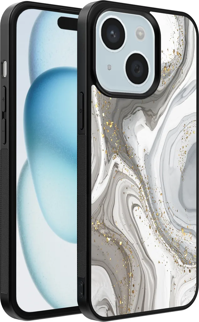 Custodia iPhone 15 Plus Marble Design Argento - Accessorio Fashion TPU