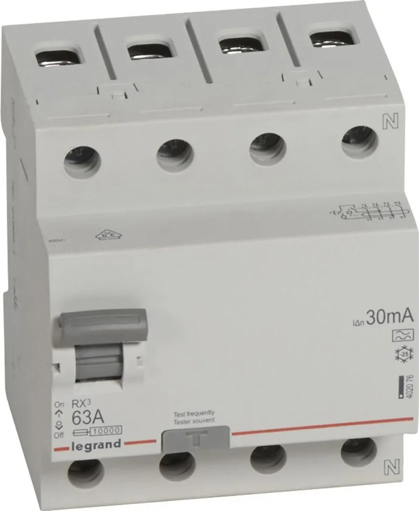Disjoncteur différentiel Legrand pour installation triphasée 63A 30mA 4P