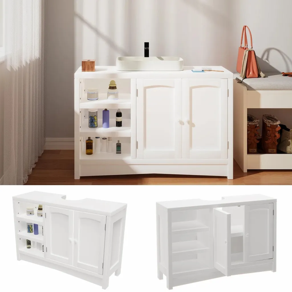 Meuble salle de bain au sol sans perçage avec plan en Solid Surface