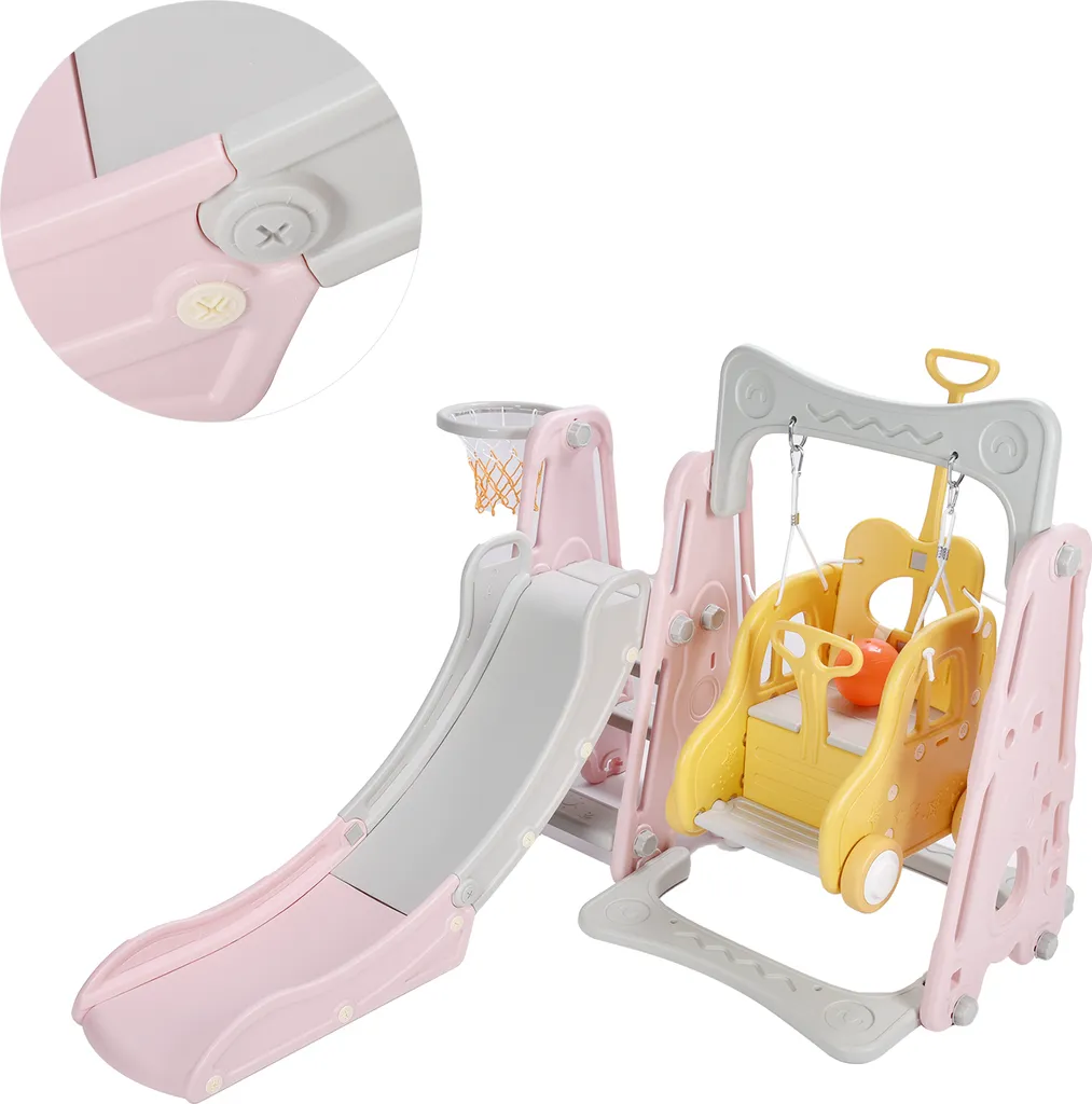 Toboggan et portique d'escalade rose pour bébé et enfant de 1 à 3 ans