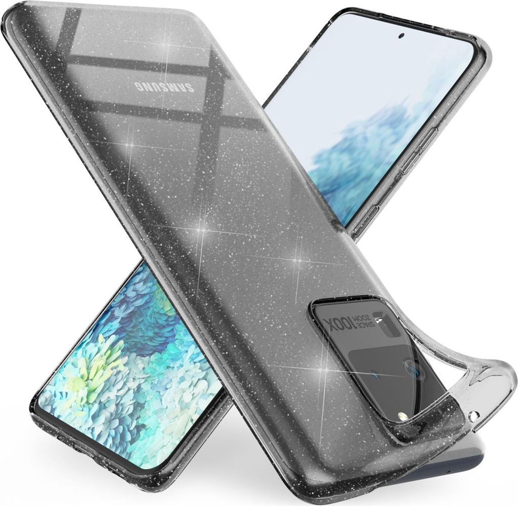 NALIA Glitzer Handyhülle für Samsung Galaxy S20 Ultra, Silikon Handy Hülle Schutz Etui Schwarz