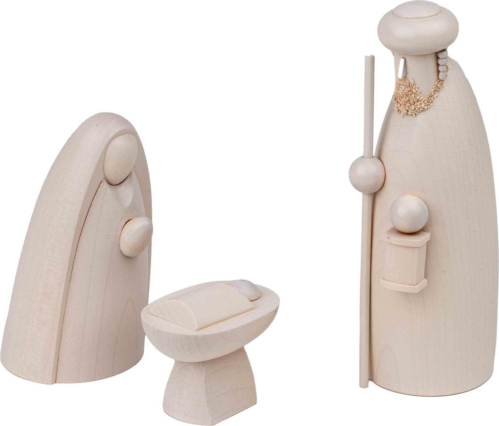 Krippenfigur Heilige Familie weiß lasiert, stilisiert in 3 Teilen Höhe 12cm NEU