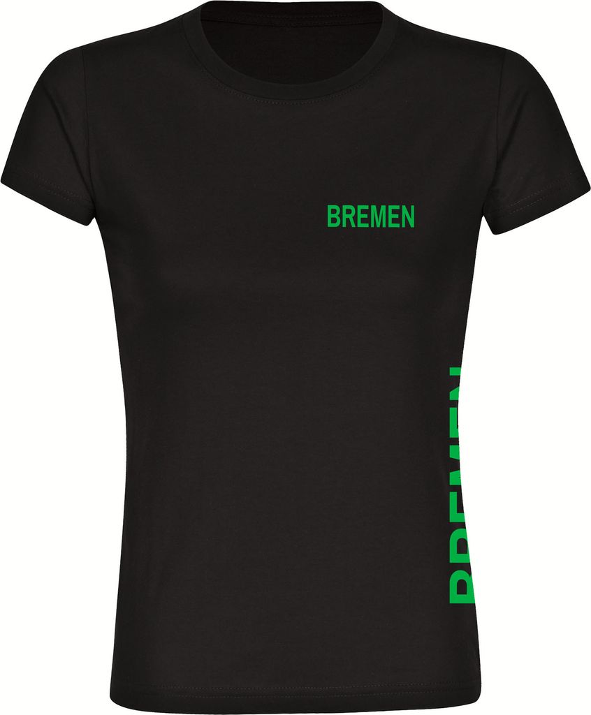 multifanshop Damen T-Shirt - Bremen - Brust & Seite, schwarz, Größe L